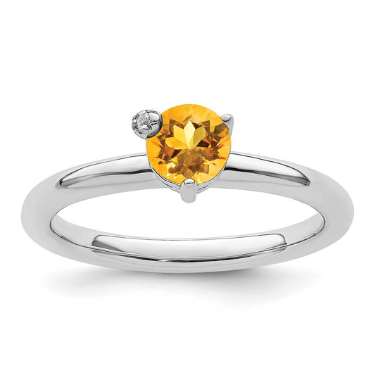 Sterling Silver Rhodium-plated Polished Circle Citrine u0026 White Topaz Ring