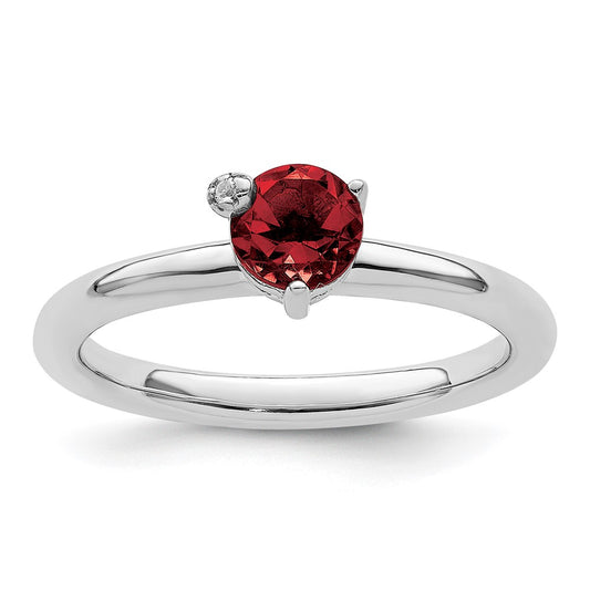 Sterling Silver Rhodium-plated Polished Garnet u0026 White Topaz Ring