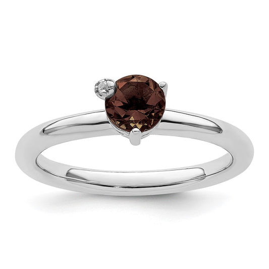 Sterling Silver Rhodium-plated Polished Smoky Quartz u0026 White Topaz Ring