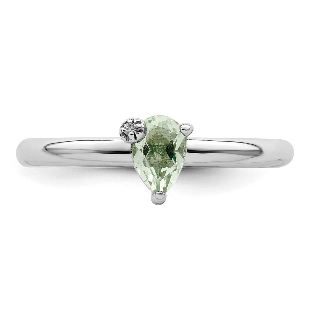 Sterling Silver Rhodium-plated Pear Green Quartz u0026 White Topaz Ring