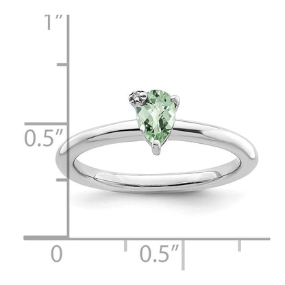 Sterling Silver Rhodium-plated Pear Green Quartz u0026 White Topaz Ring