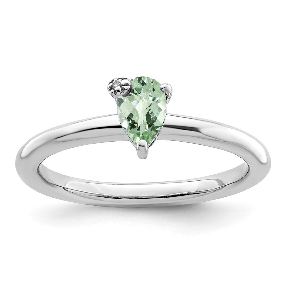 Sterling Silver Rhodium-plated Pear Green Quartz u0026 White Topaz Ring