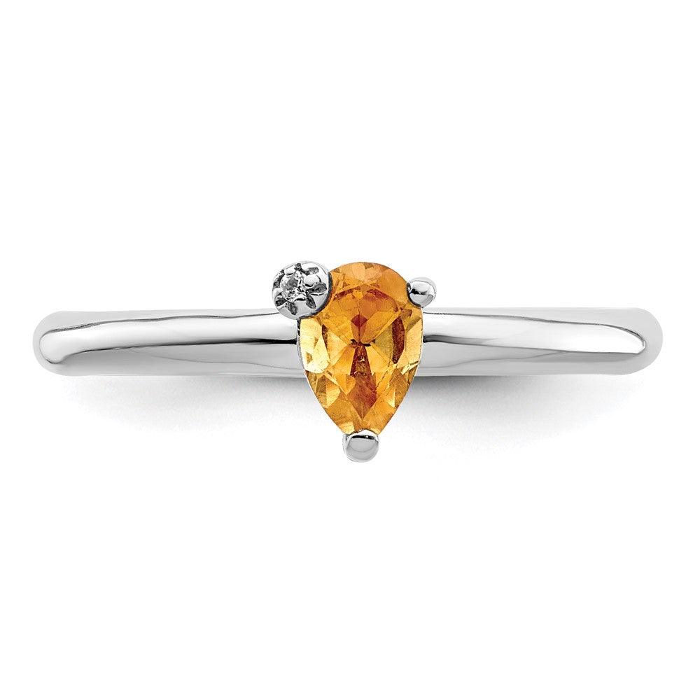 Sterling Silver Rhodium-plated Polished Pear Citrine u0026 White Topaz Ring