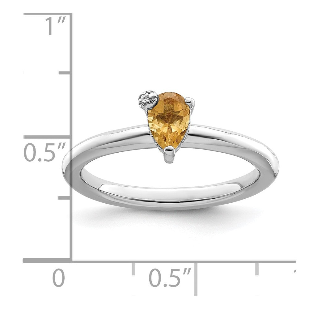 Sterling Silver Rhodium-plated Polished Pear Citrine u0026 White Topaz Ring
