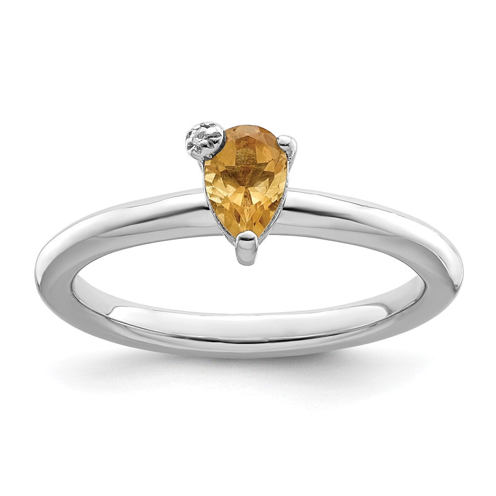 Sterling Silver Rhodium-plated Polished Pear Citrine u0026 White Topaz Ring