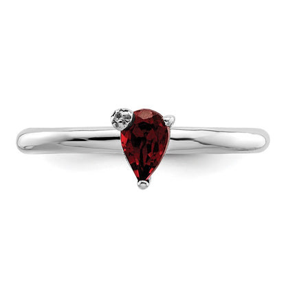 Sterling Silver Rhodium-plated Polished Pear Garnet u0026 White Topaz Ring