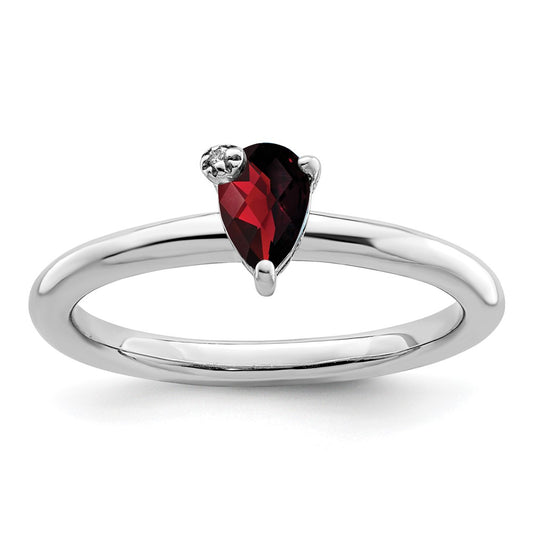 Sterling Silver Rhodium-plated Polished Pear Garnet u0026 White Topaz Ring