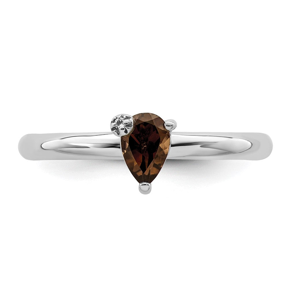 Sterling Silver Rhodium-plated Pear Smoky Quartz u0026 White Topaz Ring