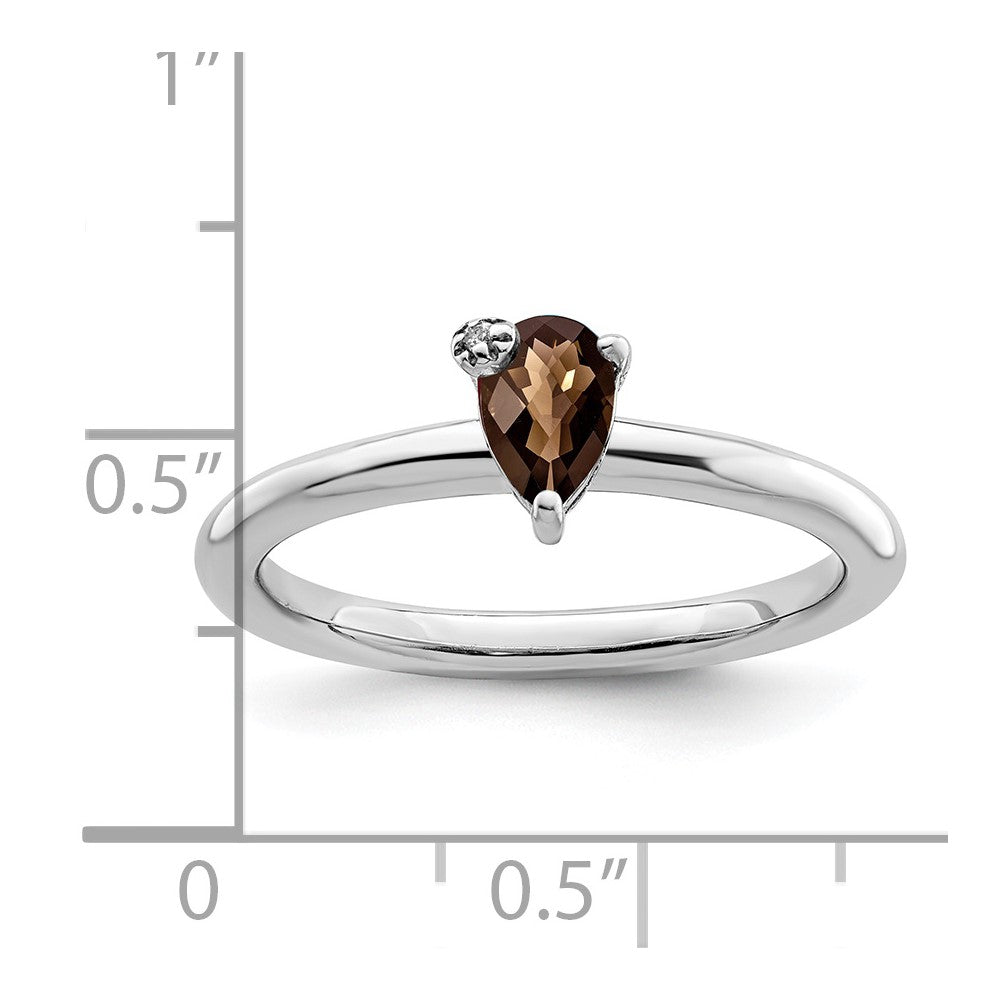 Sterling Silver Rhodium-plated Pear Smoky Quartz u0026 White Topaz Ring