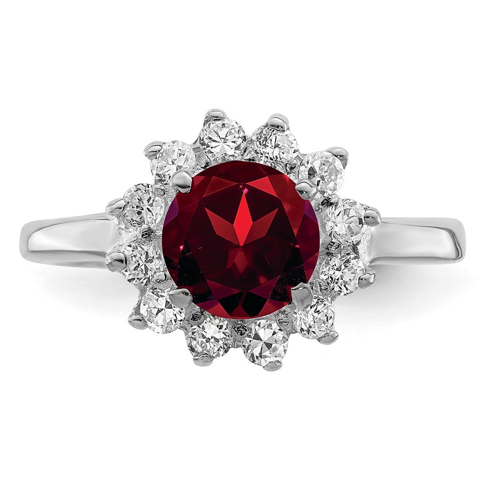 Sterling Silver Rhodium-plated Rhodolite Garnet u0026 CZ Ring