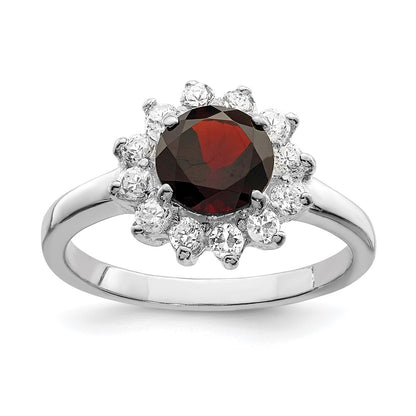 Sterling Silver Rhodium-plated Rhodolite Garnet u0026 CZ Ring