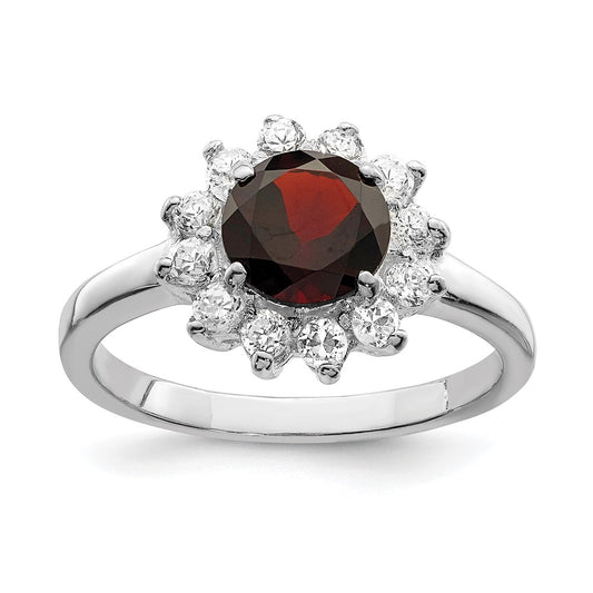 Sterling Silver Rhodium-plated Rhodolite Garnet u0026 CZ Ring