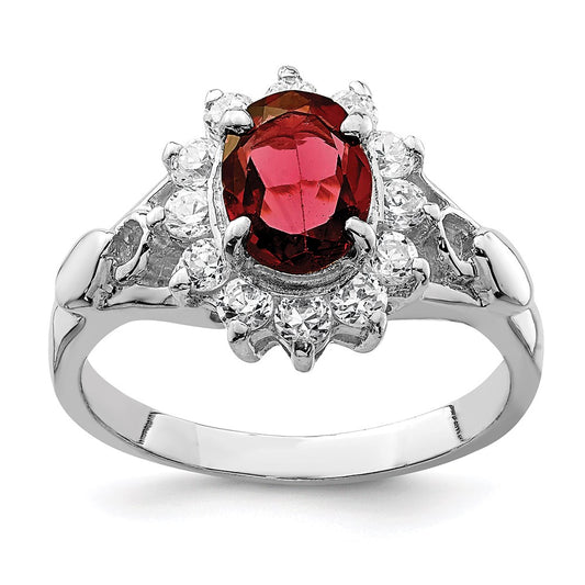 Sterling Silver Rhodium-plated Garnet u0026 CZ Ring