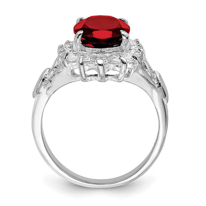 Sterling Silver Rhodium-plated Garnet u0026 CZ Ring