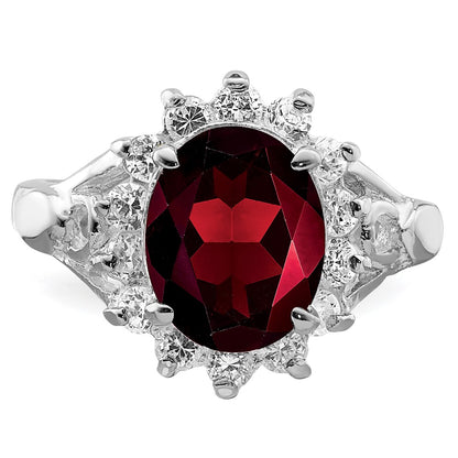 Sterling Silver Rhodium-plated Garnet u0026 CZ Ring