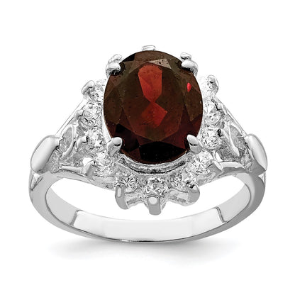 Sterling Silver Rhodium-plated Garnet u0026 CZ Ring