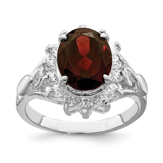 Sterling Silver Rhodium-plated Garnet u0026 CZ Ring