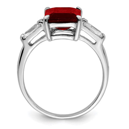 Sterling Silver Rhodium-plated Garnet u0026 CZ Ring