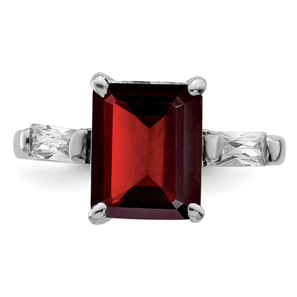 Sterling Silver Rhodium-plated Garnet u0026 CZ Ring