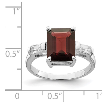 Sterling Silver Rhodium-plated Garnet u0026 CZ Ring