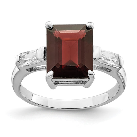 Sterling Silver Rhodium-plated Garnet u0026 CZ Ring