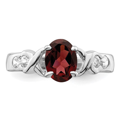 Sterling Silver Rhodium-plated Garnet u0026 CZ Ring