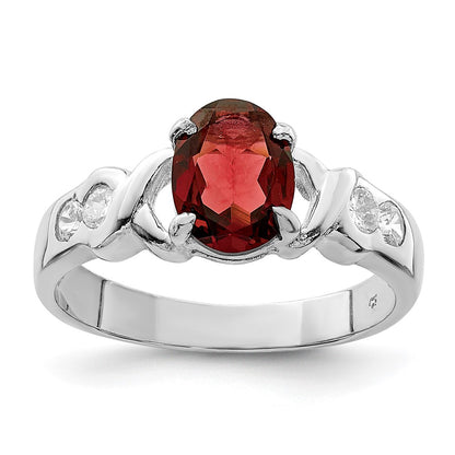 Sterling Silver Rhodium-plated Garnet u0026 CZ Ring