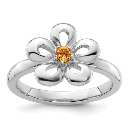 Sterling Silver Stackable Expressions Polished Citrine Flower Ring