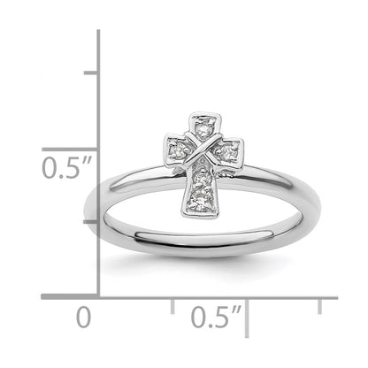 Sterling Silver Stackable Expressions Rhodium White Topaz Cross Ring