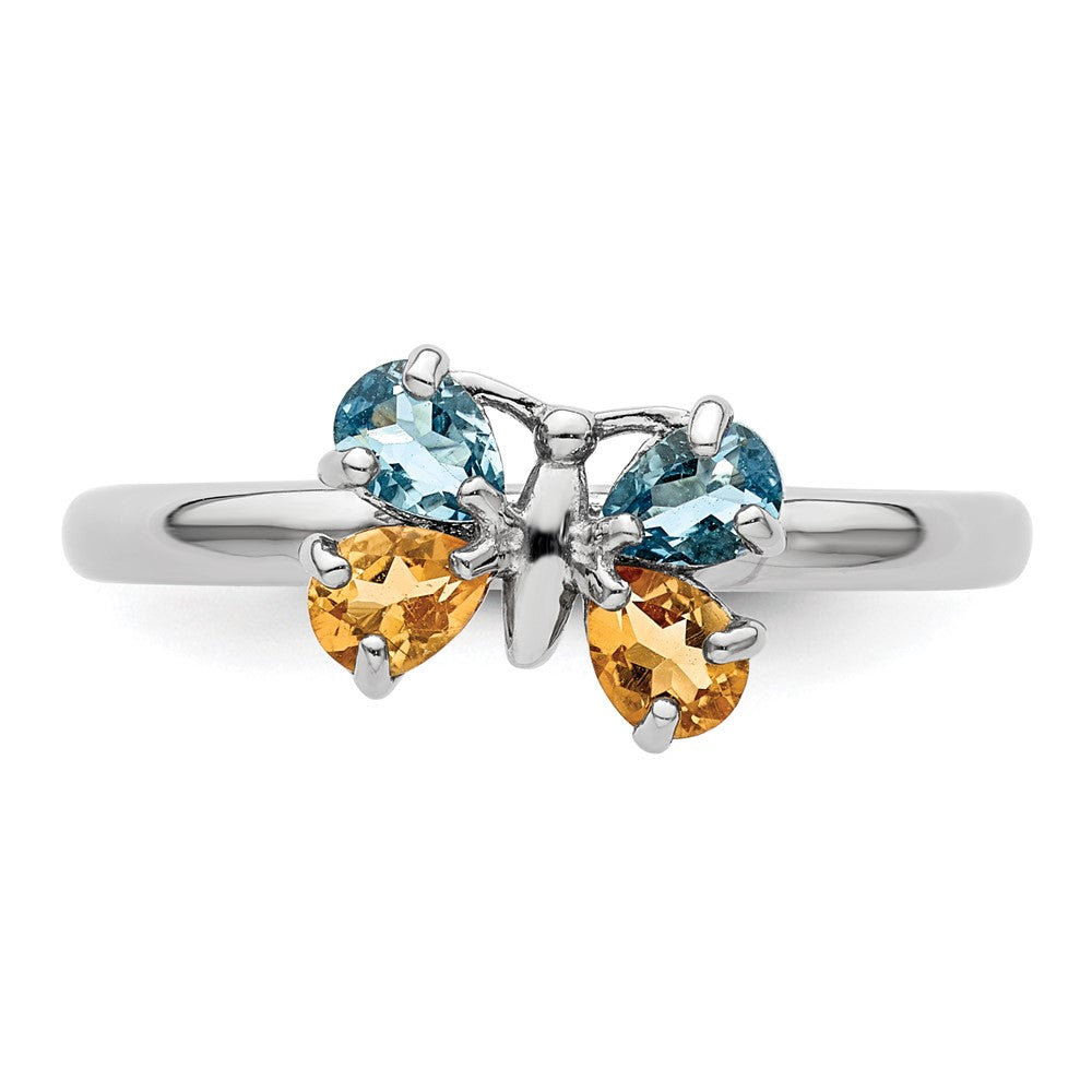 Sterling Silver Stackable Expressions Blue Topaz u0026 Citrine Butterfly Ring