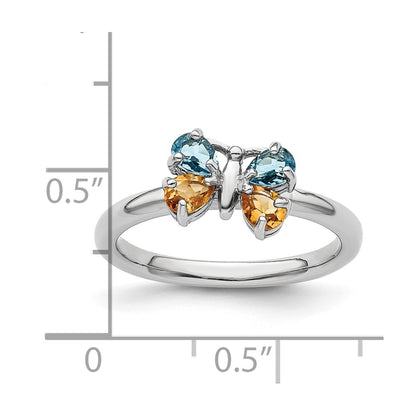Sterling Silver Stackable Expressions Blue Topaz u0026 Citrine Butterfly Ring