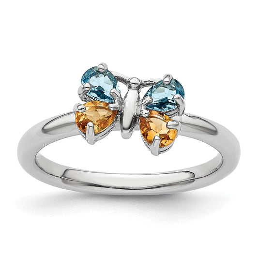 Sterling Silver Stackable Expressions Blue Topaz u0026 Citrine Butterfly Ring