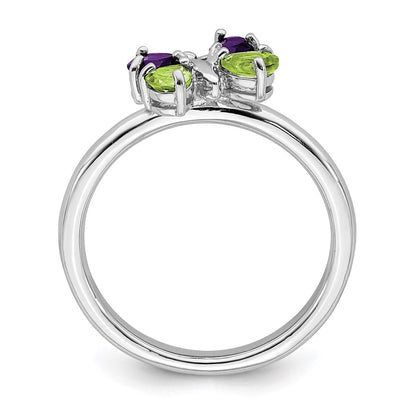 Sterling Silver Stackable Expressions Amethyst u0026 Peridot Butterfly Ring