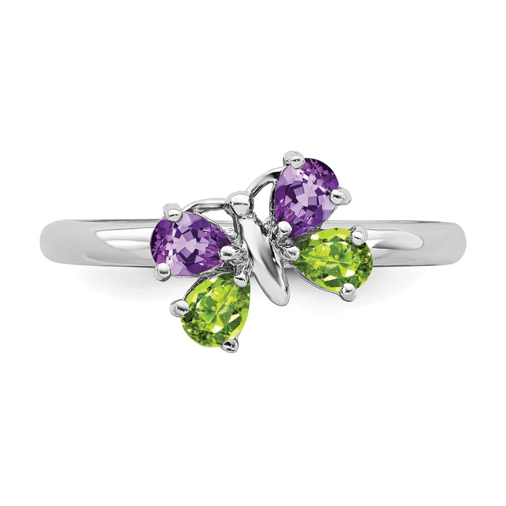 Sterling Silver Stackable Expressions Amethyst u0026 Peridot Butterfly Ring
