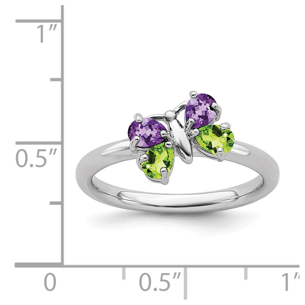 Sterling Silver Stackable Expressions Amethyst u0026 Peridot Butterfly Ring