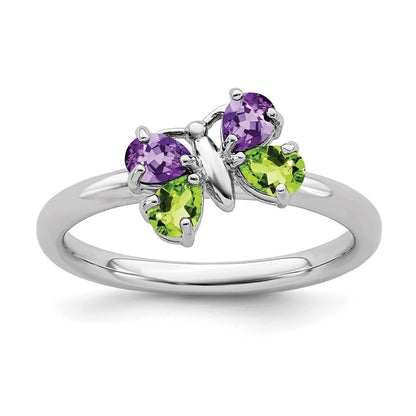 Sterling Silver Stackable Expressions Amethyst u0026 Peridot Butterfly Ring