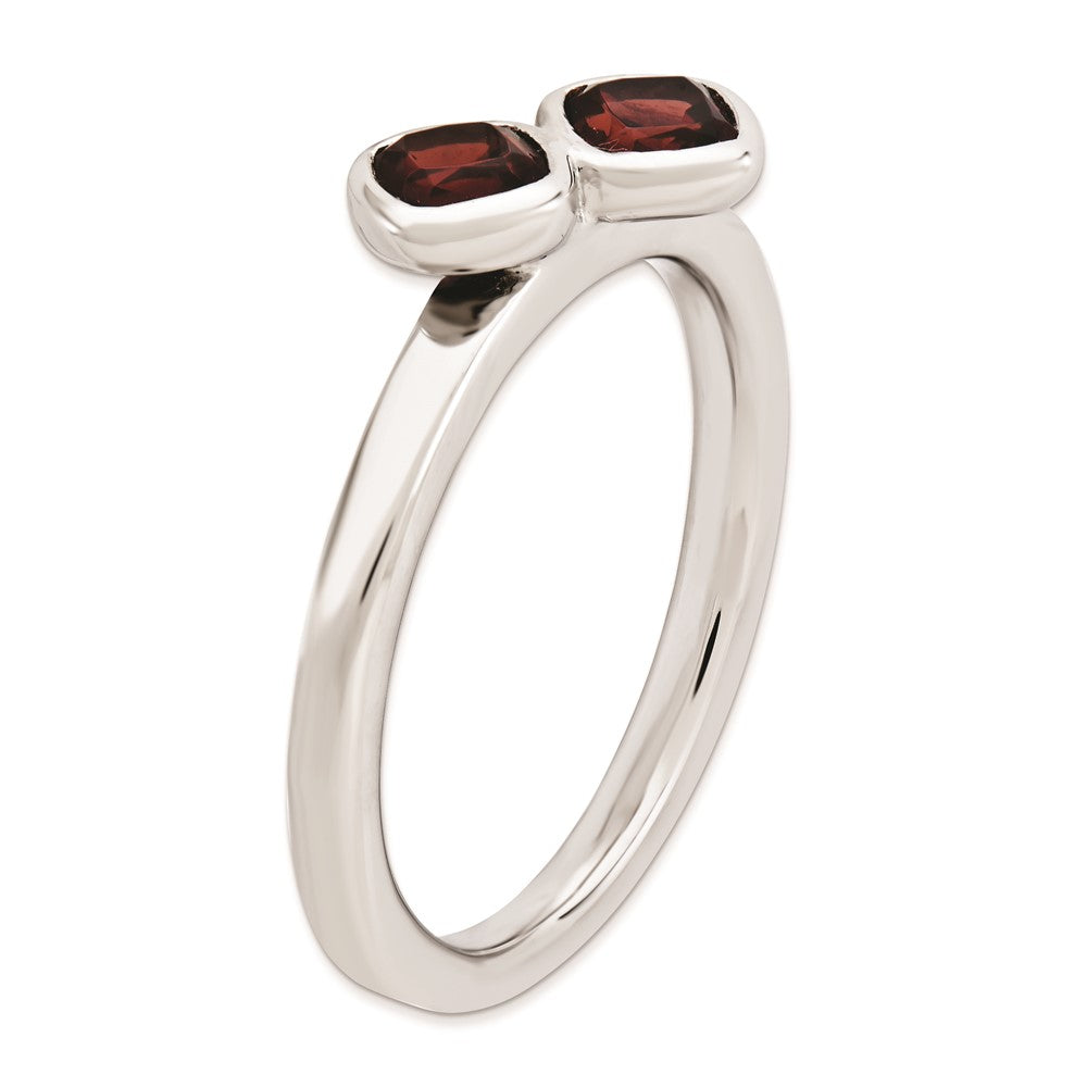 Sterling Silver Stackable Expressions Dbl Cushion Cut Garnet Ring