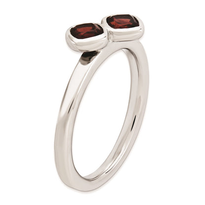 Sterling Silver Stackable Expressions Dbl Cushion Cut Garnet Ring