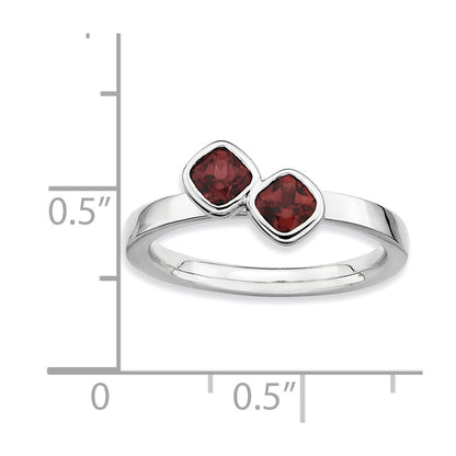 Sterling Silver Stackable Expressions Dbl Cushion Cut Garnet Ring