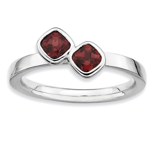Sterling Silver Stackable Expressions Dbl Cushion Cut Garnet Ring