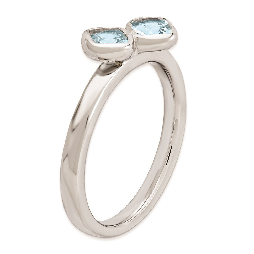 Sterling Silver Stackable Expressions Dbl Cushion Cut Aquamarine Ring