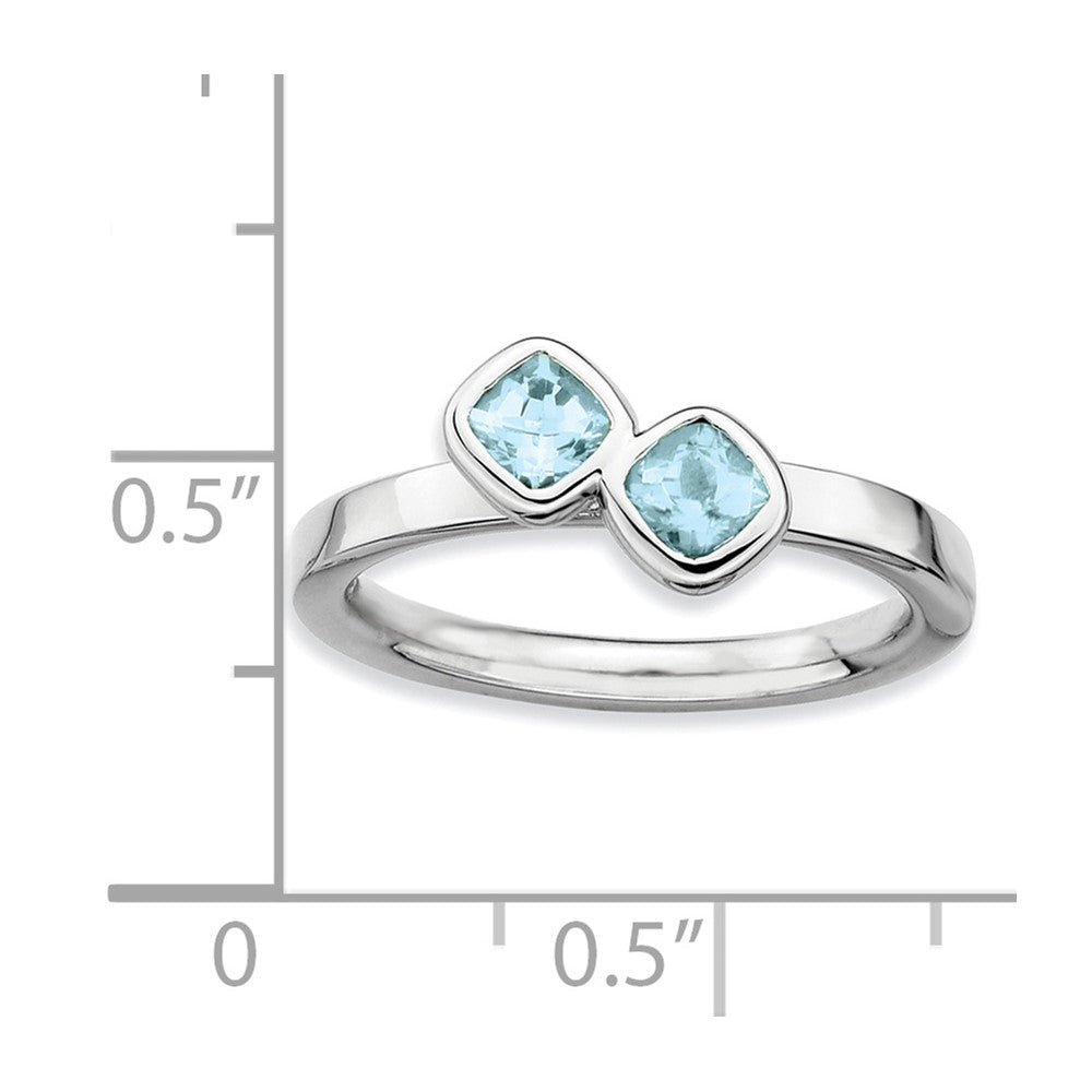 Sterling Silver Stackable Expressions Dbl Cushion Cut Aquamarine Ring