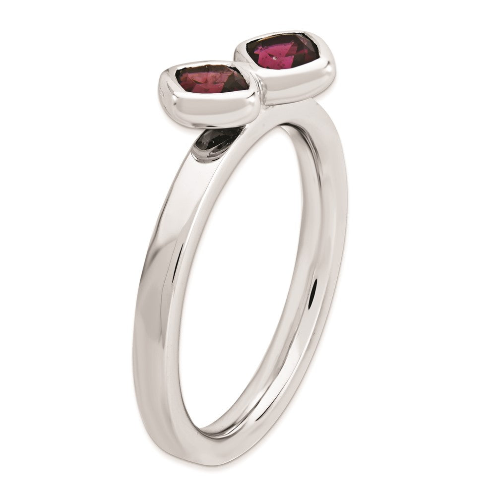 Sterling Silver Stackable Expressions Dbl Cushion Cut Rhodolite Garnet Ring