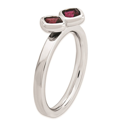 Sterling Silver Stackable Expressions Dbl Cushion Cut Rhodolite Garnet Ring
