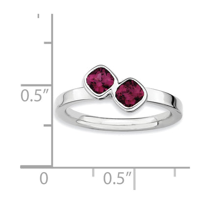 Sterling Silver Stackable Expressions Dbl Cushion Cut Rhodolite Garnet Ring