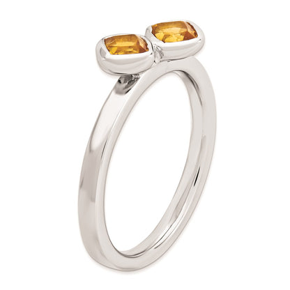 Sterling Silver Stackable Expressions Dbl Cushion Cut Citrine Ring