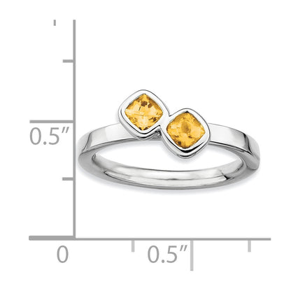 Sterling Silver Stackable Expressions Dbl Cushion Cut Citrine Ring