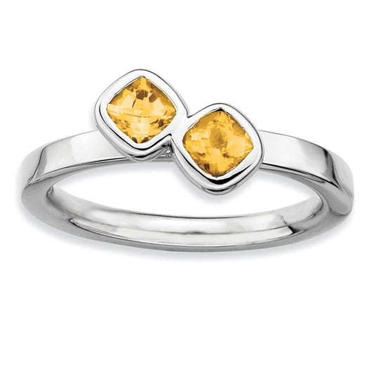 Sterling Silver Stackable Expressions Dbl Cushion Cut Citrine Ring