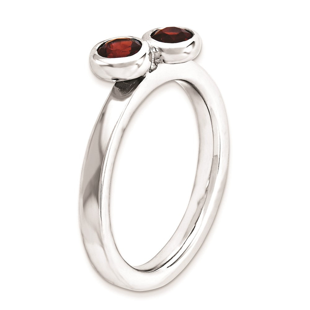 Sterling Silver Stackable Expressions Dbl Round Garnet Ring