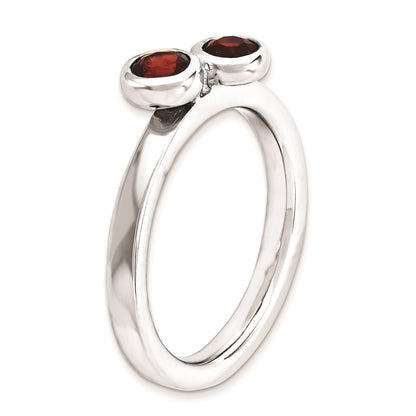 Sterling Silver Stackable Expressions Dbl Round Garnet Ring